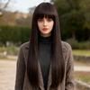 Peluca de red popular en vivo para mujer japonesa y coreana con flequillo de aire, cabello largo lacio, pelucas de fibra química, tocados, pelucas de color, venta al por mayor de fábrica