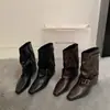 Botín de Tacón Grueso Cuadrado Temporada Primer Encuentro Otoño/Invierno 2026 Nuevo Hebilla de Cinturón Bota de Tobillo Retro Adelgazante Corta Moda