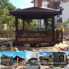 Pérgola de Madera Anticorrosiva para Paisajismo de Jardín, Techo de Paja Sintética, Pabellón de Ocio al Aire Libre