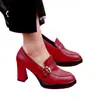 Salto Alto Bico Fino Salto Bloco Feminino 2026 Novo Outono Solado Grosso Impermeável Plataforma Sapatos Femininos Primavera e Outono Estilo Britânico Mocassins de Couro Macio