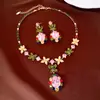 Brincos Colar Pingente Flor de Zircônia Gota d'Água Conjunto de Temperamento de Luxo Leve de Alta Qualidade Joias Elegantes da Moda para Mulheres