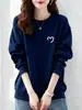 Moletom grosso de algodão estilo coreano com gola redonda e forro de fleece para mulheres, adequado para primavera, outono e inverno, casual, moderno, versátil e adequado para o dia a dia, blusa de manga longa