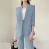 Traje Elegante Popular Juvenil Traje Coreano de Color Caramelo Chaqueta Cardigan Chaqueta con Sentido del Diseño Traje Pantalón