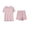 Conjunto de verano ligero para mujer de los 80, Lenzing Modal, ropa de casa, cuello redondo, holgado, manga corta, shorts, antibacteriano