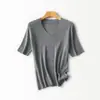 Patrón de espina de pescadoSimple y cómodoSeda de morera LanaTejido de puntoManga cortaMujerVeranoTemperamentoAdelgazanteCamiseta Superior