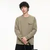 Camiseta de Manga Larga para Hombre 2026 Otoño Nueva Cuello Redondo Holgada Casual Bolsillo Color Sólido Camiseta Versátil Moderna Algodón