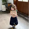 Conjunto de Verano para Niñas: Top de tirantes a rayas finas, Ropa infantil elegante estilo coreano, Falda de mezclilla dopamina para niñas pequeñas