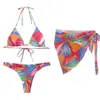 Conjunto de Tres Piezas Estilo Falda con Bikini para Chica Caliente Tailandesa, con Efecto Push-Up para Bustos Pequeños y Grandes, Bikini de Cuello Halter Traje de Baño para Mujer