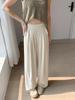 Pantalones Blancos de Seda de Leche Yamamoto de Pierna Ancha para Mujer, Novedad Primavera/Verano 2026 Cintura Alta Fluidos Acetato Petite Estilo Perezoso Seda de Hielo