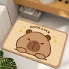 Tapete de Banheiro de Lama de Diatomáceas Capivara Fofa de Desenho Animado Absorvente Secagem Rápida Antiderrapante Tapete de Entrada