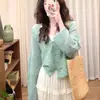 Cárdigan Delgado de Punto Calado Desgastado Verde Estilo Coreano para Mujer, Primavera/Verano 2026, Top Cubre-Hombros de Punto Petite