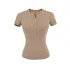 Top Henley Informal de Media Botonadura para Mujer, Prenda Interior Sencilla de Color Sólido, Corte de Hombro Normal, Camiseta de Manga Corta Adelgazante