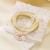 Novo Moda Boêmia Flor Amor Borboleta Pingente Corda Estampada Pérola de Imitação Pulseira Empilhada Conjunto Feminino