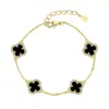 Pulsera de Trébol de Cuatro Hojas en Stock, Plata Pura 925 Chapada en Oro Real, Pulsera de Ágata Negra para Mujer, Ajustable, Nácar Natural, Exquisita, Estilo Ins