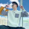 Sudadera de Bloques de Color a Rayas para Hombre Primavera y Otoño 2025 Nueva Marca de Tendencia Elegante Versátil Camisa Base de Manga Larga Chaqueta