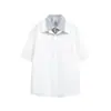 Camisa de Manga Corta con Cuello Turn-Down, Bloques de Color a Rayas Estilo Coreano, Falso Dos Piezas para Hombre, Nuevo Diseño Primavera/Verano, Top Casual Holgado para Mujer