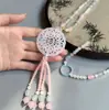 Nuevo Collar Colgante Rosa Estilo Chino con Colgante Redondo, Borla de Vidrio Estilo Antiguo, Accesorio para Hanfu Mamianqun