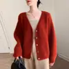 Rara y lujosa mezcla de cachemir - Cárdigan tejido Kangbao 75% cachemir + 25% seda de morera para mujer, un suéter/chaqueta grueso y que desafía la edad