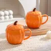 Taza de Calabaza Linda con Tapa, Taza de Cerámica a Prueba de Polvo, Vaso de Agua para Oficina, Taza de Café Creativa, Taza de Regalo para Fiestas
