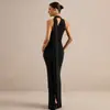 Ropa para Mujer Europea y Americana Color Sólido Estilo Sencillo Vestido de Noche Vestido Hombros Descubiertos Atuendo de Moda Sexy Ajustado Vestido Largo con Pliegues para Mujer