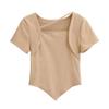 Camiseta de Manga Corta Irregular con Dobladillo Biselado Pure Desire Wind Verano Nueva Europea y Americana Elástica Camiseta Básica Corta ins