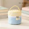 Bolsa de Cosméticos a Cuadros de Color Bloque Coreana Simple Personalizada, Estilo Lindo Portátil para Viaje Acolchada Portátil de Almacenamiento Bolsa de Artículos de Tocador