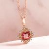 Venda por atacado diamante rubi pingente chapeado 18k rosa ouro vermelho turmalina pingente europeu e americano rubi completo colar de diamante mulheres