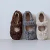 2026 Zapatos de Algodón para Mujer Invierno de Caña Baja Suela Plana Estilo Coreano Cálidos Ropa Exterior Con Peluche Lazo Mary Jane Zapatos Peludos Dulce