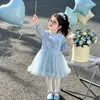 Vestido Aisha estiloso de manga comprida para meninas com tule para primavera e outono, novo vestido de princesa 2026 para bebês meninas, roupa de outono da moda