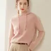 Suéter de Cashmere Feminino Cor Sólida Moletom de Cashmere Blusão com Capuz Engrossado Malha Solta Camada Base Suéter Cashmere