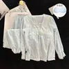 Pijama estilo palacio con copas para mujer, nuevo otoño e invierno talla grande algodón nube manga larga ropa de estar estilo princesa