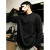 Camiseta tipo Henley de punto acanalado gris oscuro de manga larga para hombre, estilo otoño old money, suéter de punto casual, capa interior deportiva, capa base