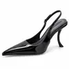 Zapatos de Mujer de Punta Fina Talla Grande con Correa Trasera, Venta Directa de Fabricantes Transfronterizos, Estilo Europeo y Americano, Tacones Altos de Tacón Fino, Sandalias de Punta Cerrada de Charol, 10cm