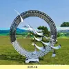 Anillo de Acero Inoxidable Escultura de Luna Personalizado Hueco Metal Luminoso Luna Oficina de Ventas Bienes Raíces Fuente de Agua Adorno Creativo