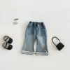 Conjunto de Dos Piezas Dianxi para Bebé: Chaqueta con Capucha de Cuadros y Dibujos Animados y Pantalones Acampanados de Mezclilla con Adorno de Encaje para Niña