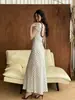 Vestido de Verano Nuevo Estilo Europeo y Americano con Lazo de Perlas Espalda Descubierta Delgado Línea A Moda Estilo Chica Caliente Falda Corta