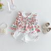 [Sin Devoluciones ni Cambios] Vestido de Tirantes Floral para Niña Estilo Nuevo 2026 Conjunto de Dos Piezas Camiseta y Shorts para Bebé Moderno