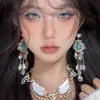 Aretes de Flor y Concha Estilo Resort Azul Marino, Aretes Frescos de Verano, Aretes de Diseño Nicho al por Mayor