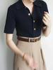 Camiseta retro francesa para mujer, verano 2024, nueva camiseta de cuello polo con diseño de bolsillo