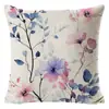 Funda de Almohada Floral Morada Popular de Amazon Transfronteriza para Primavera y Verano de Lino Estampado Cojín Decorativo para Sofá