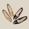 H759-1 dedo quadrado pequeno salto alto dedo do pé de ferro das mulheres Microfibra de couro commuter sapatos femininos escritório diário profissional de uma camada sapatos Primavera