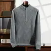 Suéter de Cashmere com Zíper Parcial 2026 Outono e Inverno Novo Suéter de Lã Base com Gola Alta Parcial Estilo Coreano para Homens de Meia-Idade
