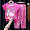 Pijama infantil para niñas, verano, fino, manga corta, traje de pantalón, lindo, para niñas pequeñas y mayores, ropa de casa con aire acondicionado, ropa exterior