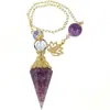 Comércio Exterior Novos Produtos Prata Antiga Cristal Colorido Pêndulo Pedra Semi-preciosa Pedra Colorida Resina Pêndulo Hexágono Cone Pingente
