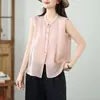 Camisa regata de rami vintage para mulheres, top fino de cor sólida para o verão, versátil e artístico, blusa elegante plus size