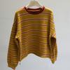 Pedido Exclusivo de Fabricante Poderoso! Top Curto Casual Soltinho Feminino com Gola Redonda, Barra Ajustável com Cordão e Listras Contrastantes, Adequado para Outono e Inverno