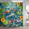 Cortina de ducha Daifa transfronteriza Flor rosa Pez Koi Flor de cerezo Pez carpa Piedra Estilo japonés Tela de poliéster Decoración de baño Gancho