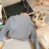 Suéter para Niños 2025 Nuevo Niños y Niñas Otoño e Invierno Raya Acanalada Jersey Cuello Alto Elástico Ajustado Color Sólido Suéter