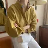 En stock: Camisa Versátil de Manga Larga con Cuello Rayado y Diseño de Bloques de Color