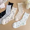 Meias Femininas Seamless Estilo Jardim Florido Meia-Perna Atacado Primavera e Verão Malha Ultra Fina Respirável Punho Solto Meias Slouch Algodão
